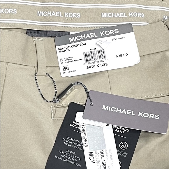 Michael Kors Men's Solid Classic Fit Beige Stretch Dress Pants 34/32 Brand New - Picture 6 of 8
